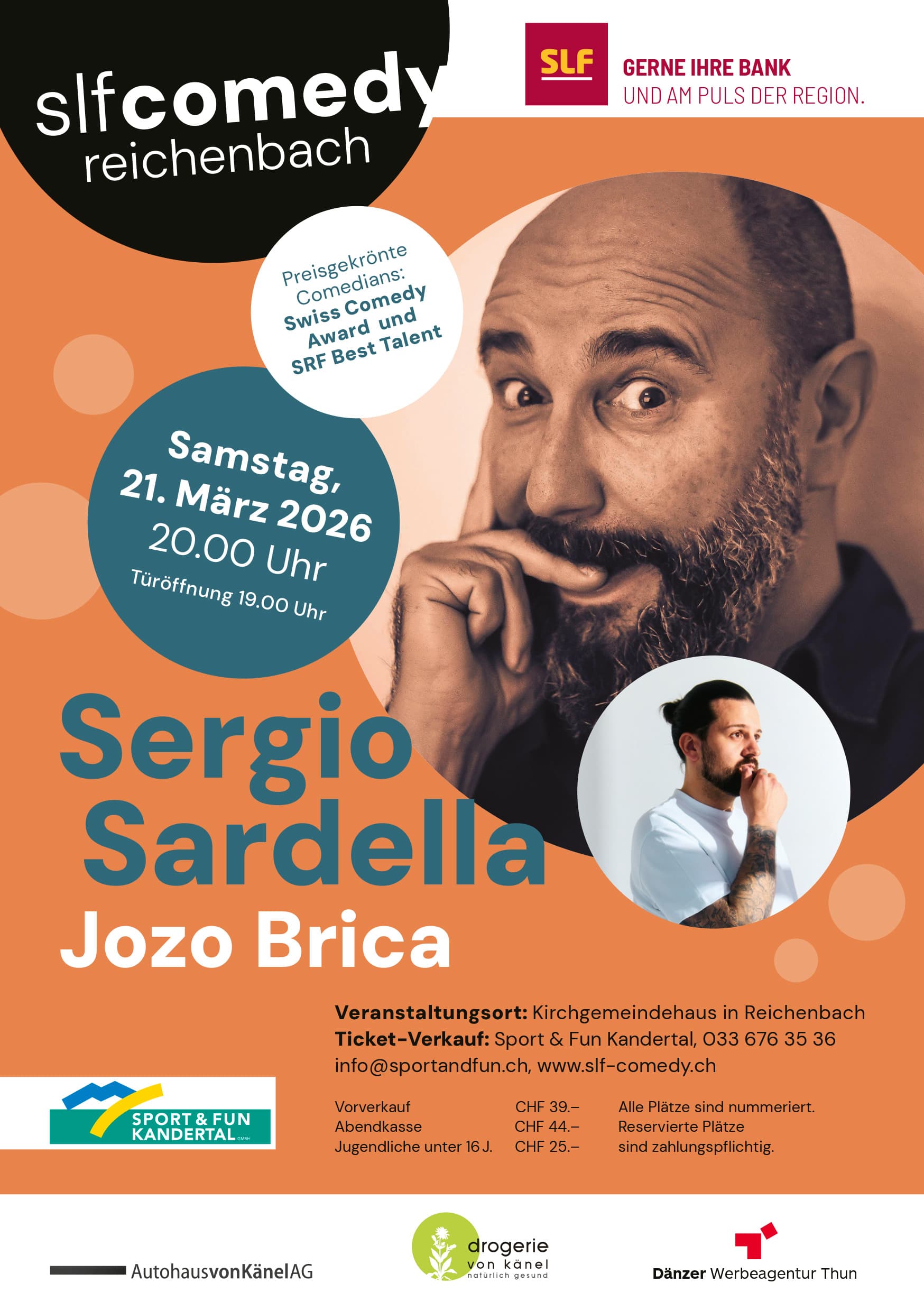 slf-sportandfun-comedy-reichenbach_2026 SLF Comedy, Reichenbach im Kandertal: 2026 mit Sergio Sardella und Jozo Brica